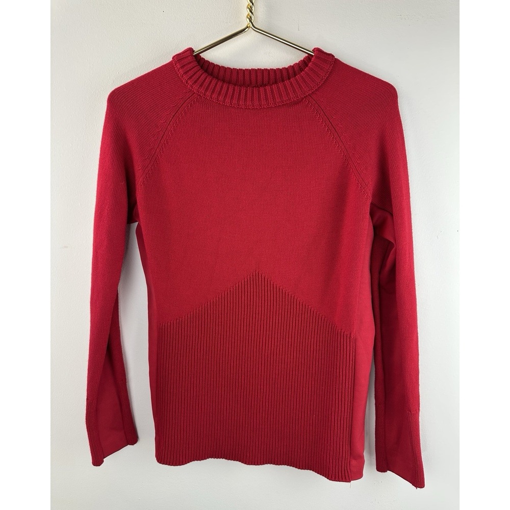 ✨2/$20 Athleta Mesa Sweater Wool Blend Radiant Red Small Raglan Ribbed Crew - Picture 11 of 11